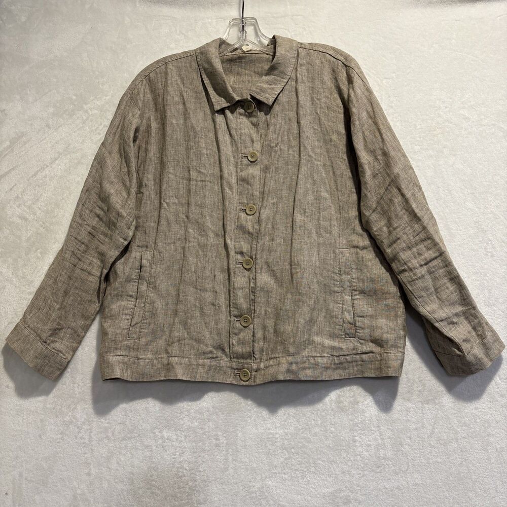 Eileen Fisher Organic Linen Delave Classic Jacket Women's Medium Petite PM Beige
